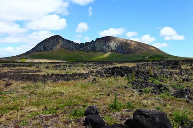 This mountain is where the rock for the Moai was quarried.