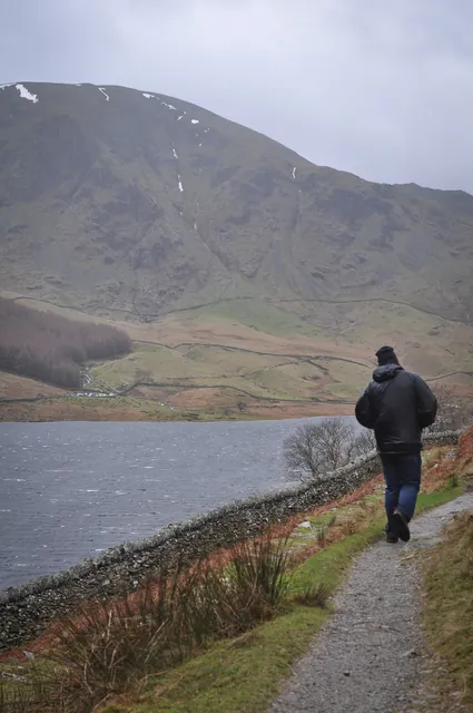 The car park comes into view with Harter Fell in the background
