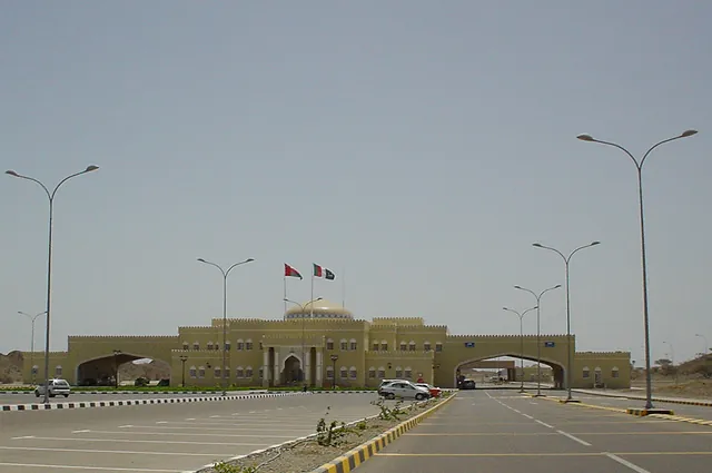 The Al Wajaja border post separating UAE and Oman