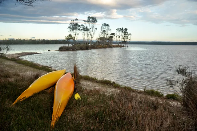 Next morning, we're greeted with a stiff wind in our face for the paddle home