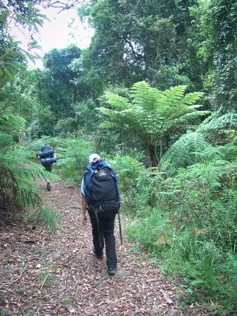 Mericia trekking with her custom ladies backpack (wearable suitcase) - later ditched for being uncomfortable