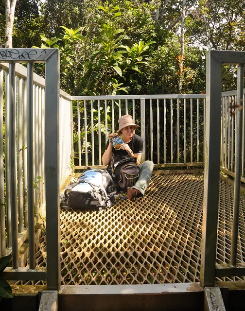 Time for a spot of lunch in this strange lookout contraption before we head back down