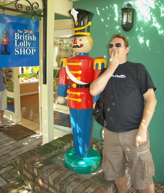 Some quaint little shops in the village - Stephen larking around as usual
