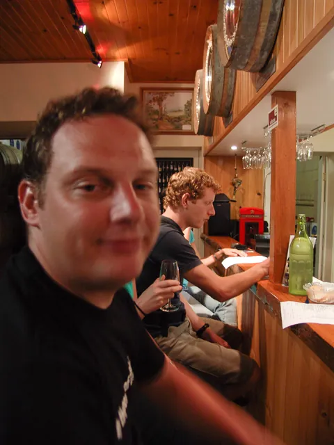 Stephen looking sozzled after a potent mix of wine and exercise