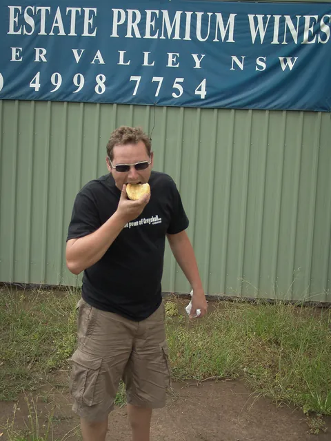 Stephen annihilating his 2nd meat pie of the day bringing down the class of the establishment