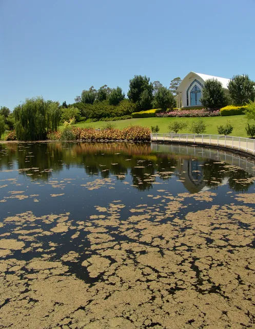 The back side of the church overlooking the lake