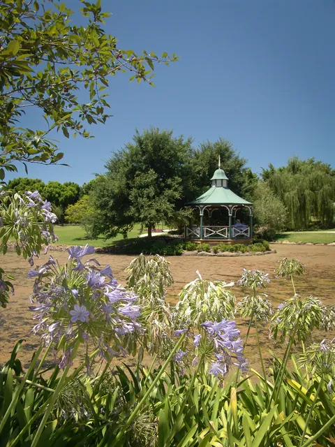 The quiet bandstand overlooking the lake