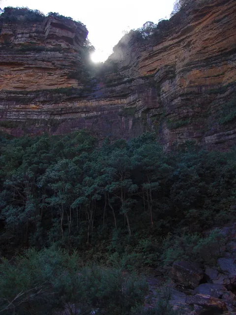 I love this shot. It really typifies the Blue Mountains - vertical drop so deep it blocks out the sun at the dark bottom
