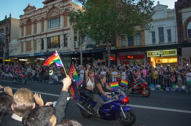 The initial parade from the "Dykes on Bikes"