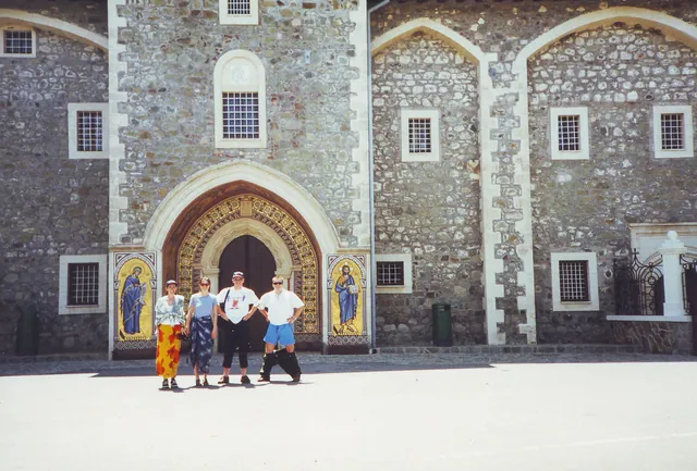 We had to hire some trousers and wraps before we were allowed to enter the Kykkos Monastery - hilarious!