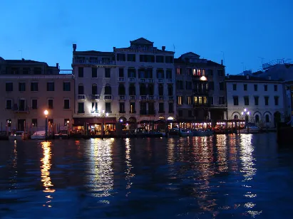 We head out on the town and look across to one of many bars across the water