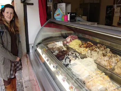 Gill tempted by the different flavoured mounds of gelato on offer