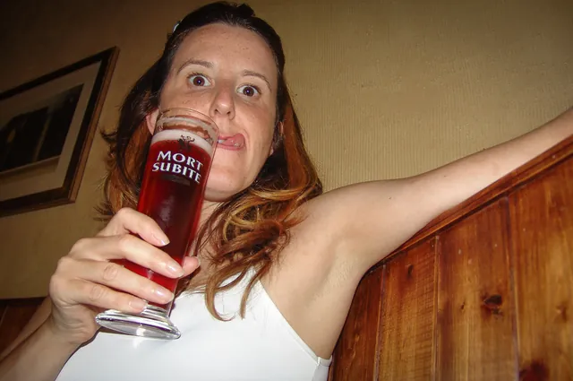Gill trying out some of the local speciality, cherry lager