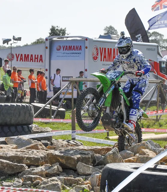 We heard from the Kawasaki team that their pro-rider was not expecting all of these trials riding obstacles on the course, but they took them in their stride
