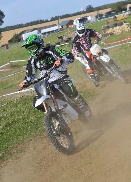 Holding off the petrol bike on the Zero Electric - bit of an odd bike, but I was hoping to have a go on it