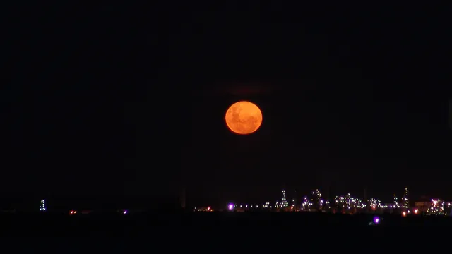 A moody moon above the Caltex Kurnell Oil refinery, shot from the apartment