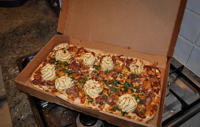 Some interesting pizza options from the nearby Crust company - Shepherds Pie Pizza