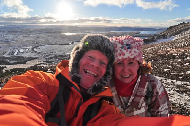 The redness of face was largely a result of the hard wind on our hike up