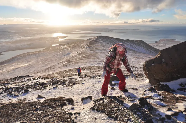 Offered to take Gill out for a nice Sunday stroll in the sun. Little did she realise that I had a climb up Mount Esja planned in unexpected high winds, below freezing and sheet ice ... {lulz}