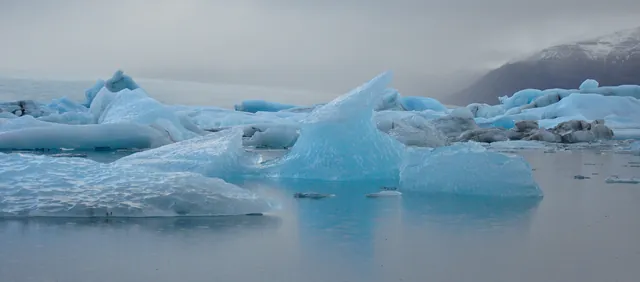 Gorgeous hammered surface on the clear blue 'bergs