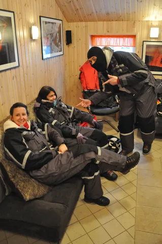 The gang are suitably kit up to tackle the freezing conditions on the glacier