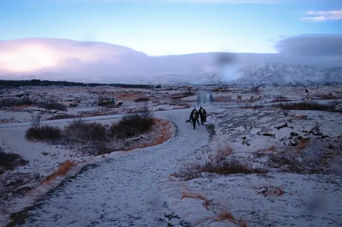 A very cold walk back to the van at the end of the dive