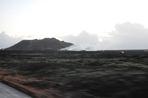 Approaching the Blue Lagoon and the neighbouring geothermal power plant