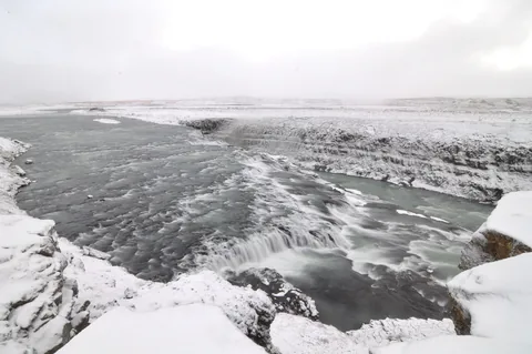 Looking from the top at Hvítá river which supplies Gulfoss