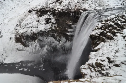 Looking down on Skogarfoss, from a slightly perilous lookout point