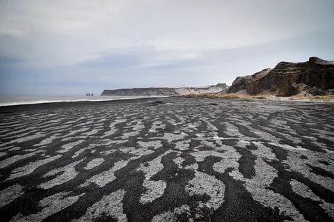 The frozen, black sands at Vik