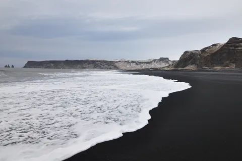 Black sands of Vik, contrasted with the white surf