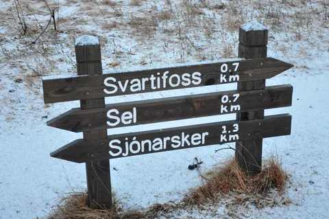 Just a short walk over fresh snowy paths to Svartifoss