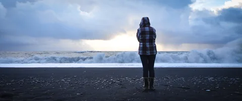 Gill watching some pretty powerful waves at Reynisdrangar