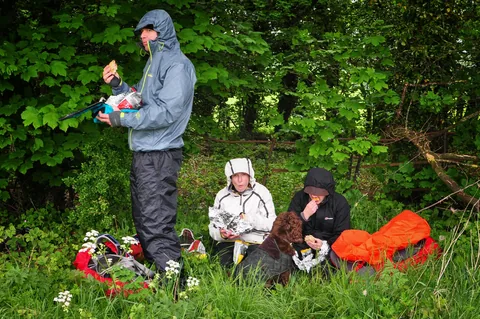 Lunch, in the rain, under tree cover. Not ideal
