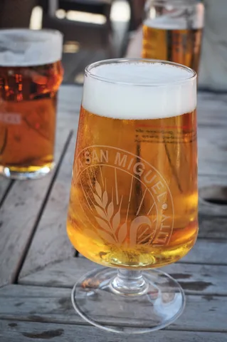 A welcome pint of premium lager after the first day on the trail