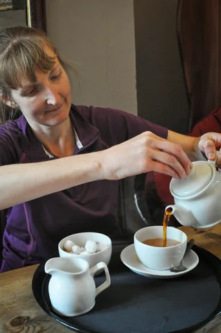 Nicola elects for the more sensible cup of English tea