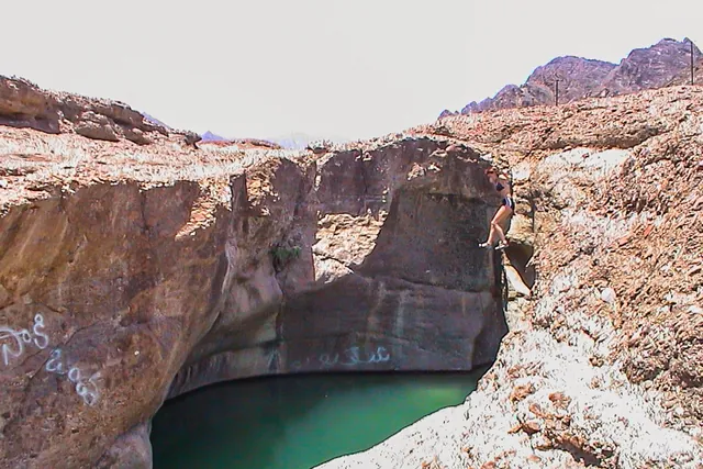Gill did a puny jump off and got very close to clattering into the rock face on the way down
