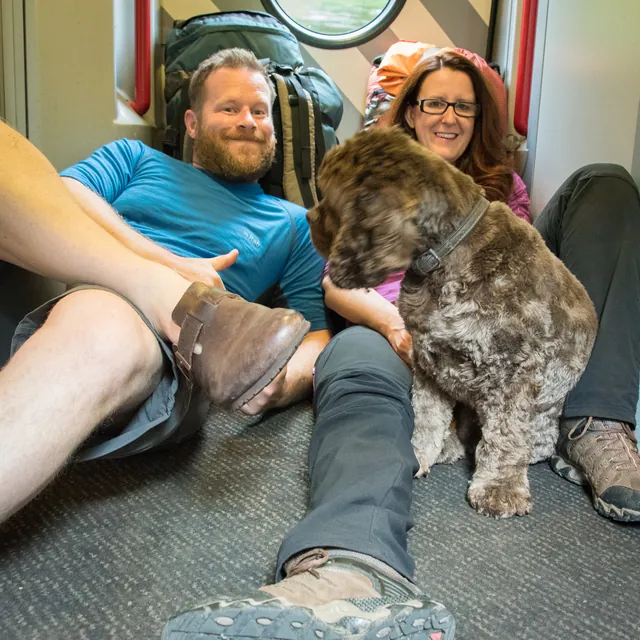 First Great Western train, destination Taunton. With the big packs and Barney, we decided the vestibule area was the best place for us