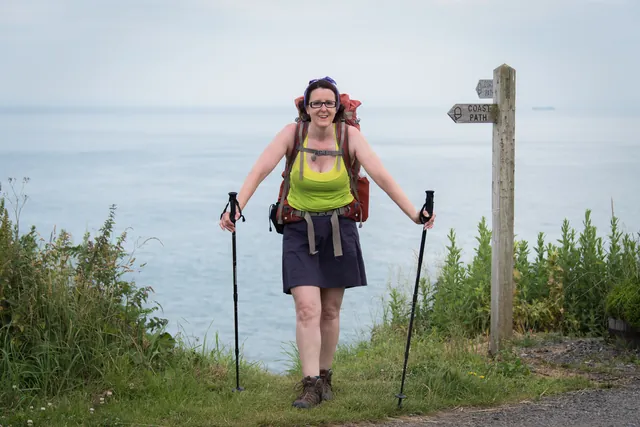 Gill in high spirits on the outskirts of Ilfracombe. Presumably excited at the prospect of espresso based coffee in town