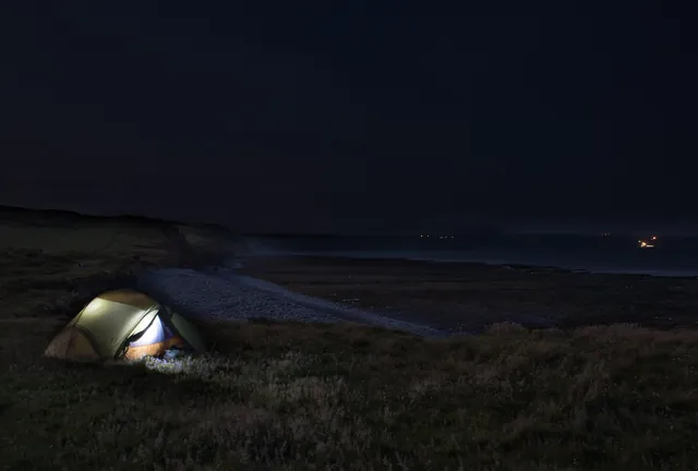 Night-time and low tide on the Cornborough Range - brilliant wild camp spot