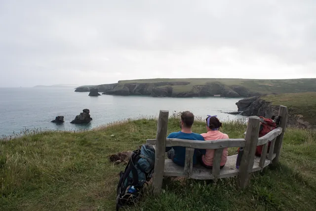 Taking a breather to admire the view at Porthcothan Bay