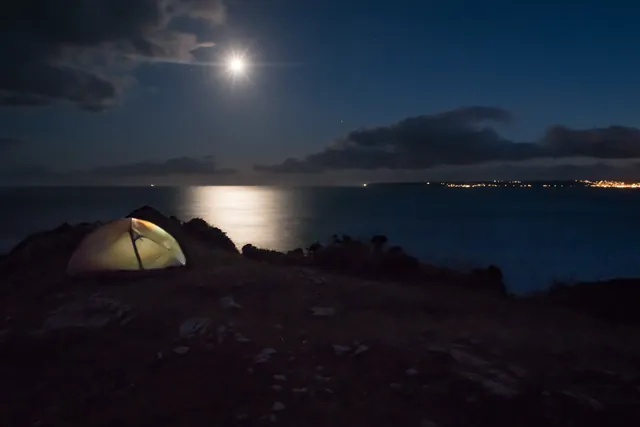 Full moon on our wild cap site at Zawn Susan
