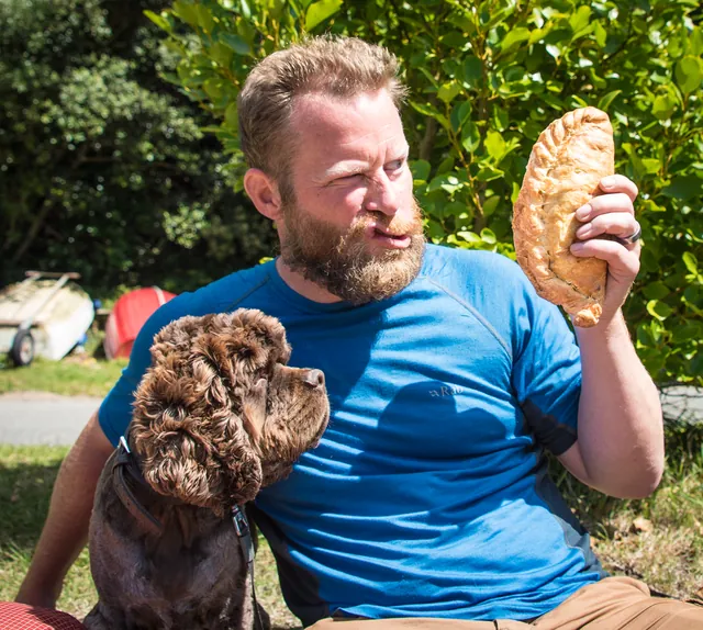 Concluding the Pasty Eat-Off with a large Cornish from Warrens Bakery	