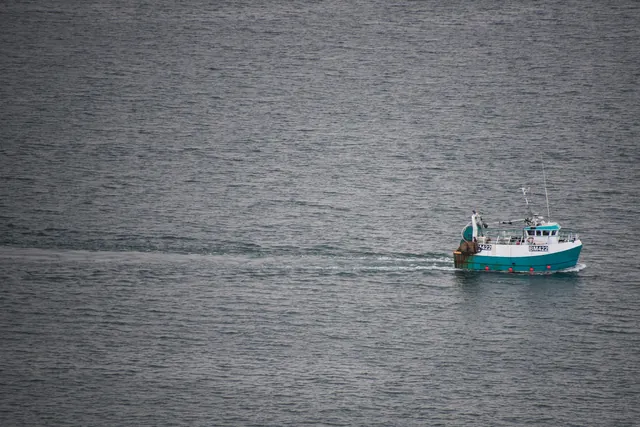 Chubby trawler entering The Sound