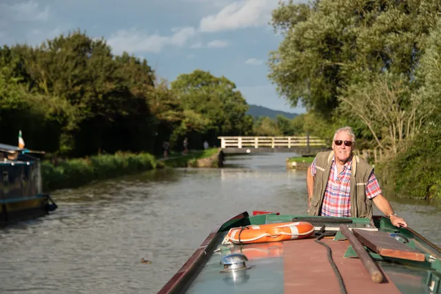 Birthday boy Mr Mike taking control of the boat as we set off west towards Bath