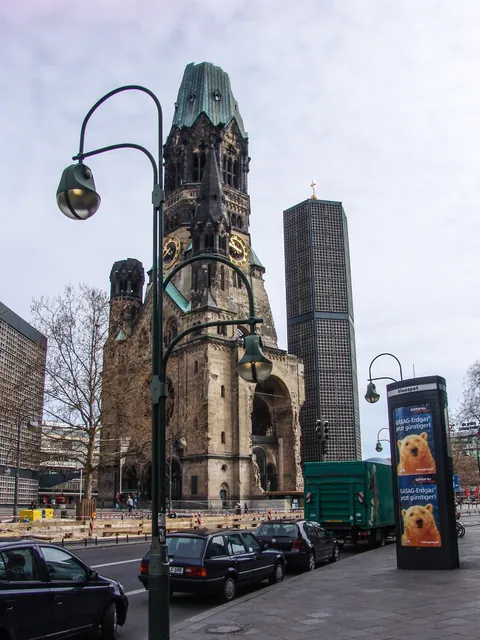 The Kaiser Wilhelm Memorial Church, old and new. The original one was bombed in 1943 by the RAF