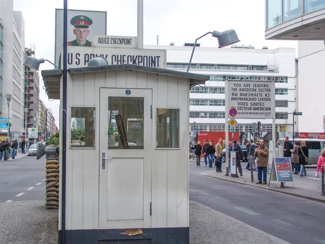 Checkpoint Charlie, one of the crossing points between East and West Berlin during the Cold War