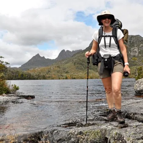 Gill next to Lake Lilla with new walking pole being trialled