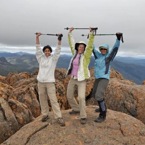 The girls pose for their proper summit shot - they were determined to reach the top of at least one peak