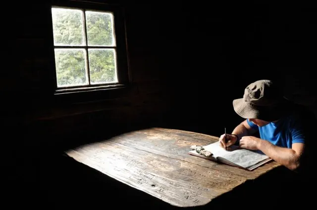Signing the Du Cane Hut visitors book - I put something to the effect of 'running out of pants!'